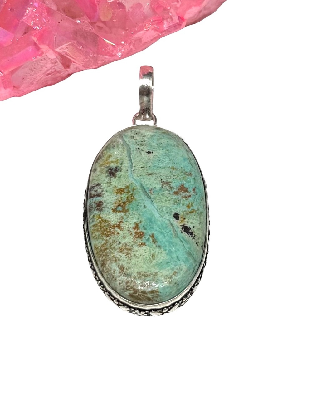 Peruvian Turquoise Necklace Pendant 925 Sterling Silver Overlay